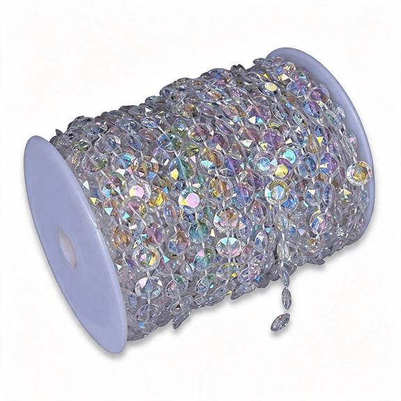 BZCOE 99Ft Diy Garland Diamond Acrylic Crystal Beads Strand Shimmer Wedding Decorations Party Decoration Crafting Projects (Iridescent Beads)