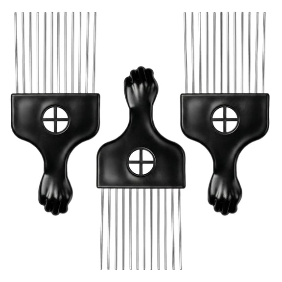 BZCOE Afro Hair Pick Comb for Women & Men,3 Pack Black Metal Afro Combs for Curly Hair,Braid Styling Comb Hair Pick