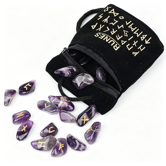 BZCOE Amethyst Gemstone Rune Stones Set 25Pcs Elder Futhark Alphabet Engraved Symbol Set Feng Shui Chakra Meditation Reiki Healing Crystal Runes Divination Stones Home Decorative Size 15-20 Mm