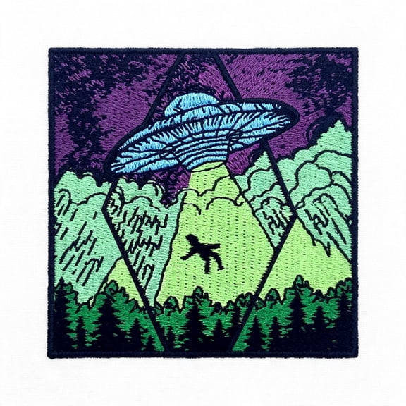 BZCOE Beam Me Upx-File Ufo Alien Patch Embroidered Applique Iron on Sew on Emblem Embroidered Embroidered Patches