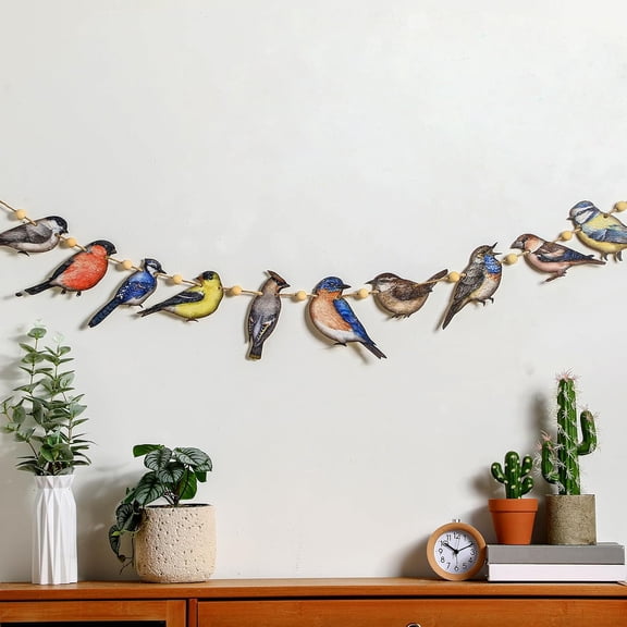 BZCOE Bird Garland Party Decoration Wood Hanging Bird Birthday String Decor 6.56 Ft Rustic Tropical Rainforest Animal Garland Banner for Baby Shower Nursery Home Spring Supplies