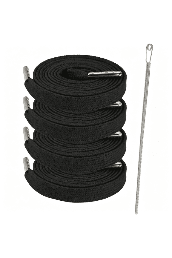 Black Flat Drawstring Cords Replacements 4 Pack, 10Mm Cotton Drawstrings 55" for Sweatpants, Hoodies Shorts with Easy Threader Durable Hoodie String Replacement