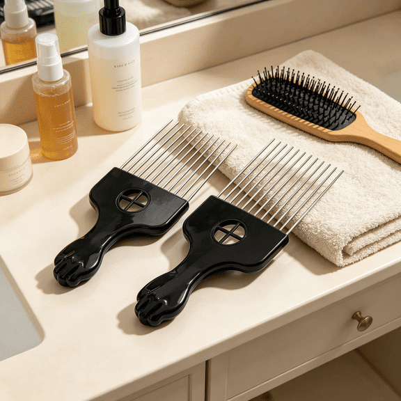 BZCOE Black Metal Afro Pick Combs for Curly Hair-Detangle&Style Comb for Women and Men,Durable Plastic&Metal,Fist Design for Hair Styling,Perfect for Wigs(2Pcs Hair Comb,Count,2)