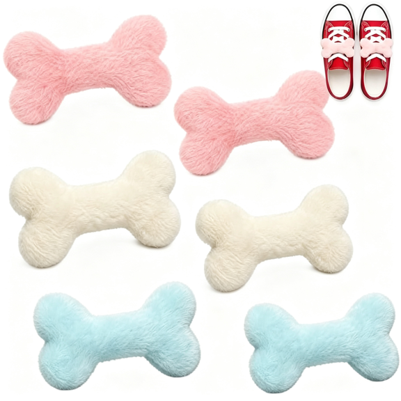 BZCOE Bone Shoe Accessories,Plush Dog Bone Clips for Sneakers and Craft Projects|Soft Padded Applique Brooch Pins,Cute Removable Lace Charms,Handmade Footwear Sewing Diy Decoration(6Pcs)