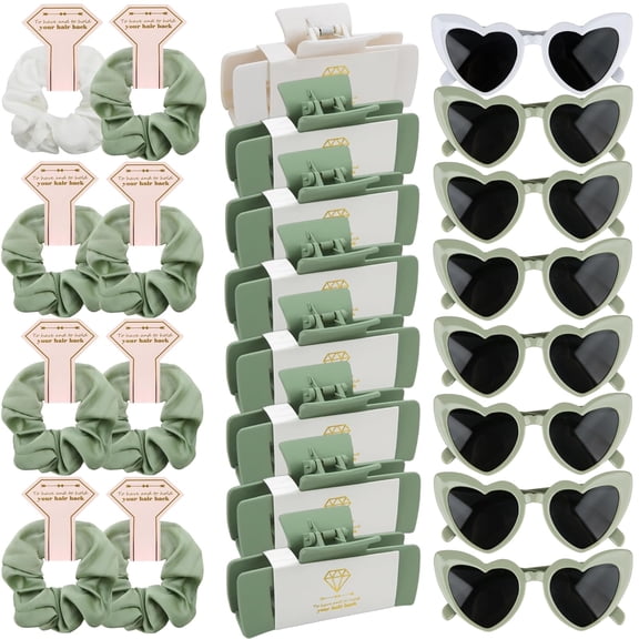 BZCOE Bridesmaid Scrunchies Proposal Gifts 4.1" Square Hair Claws Bachelorette Hair Clip Heart Sunglasses Girls Gift for Wedding Party Favors (White&Sage Green)