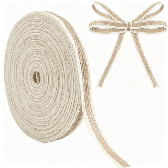 BZCOE Burlap Ribbon 3/8 in 10 Yds Natural Rustic Jute Ribbons for Crafts|Rural Style Tan and White Ribbon for Wreath,Garland,Tree Outdoor Decoration,Wedding Decoration,Gift Wrapping,Christmas