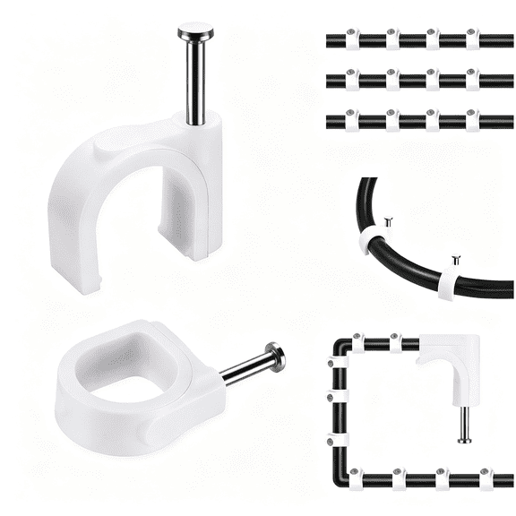 BZCOE Cable Clips,100 Pcs,8Mm,Wire Wall Clips with Steel Nails,Cable Management Organizer Clip,Cable Tacks Coax Holder Clip,Rg6 Rg59 Cat6 Rj45 Cable Cord Clips,White