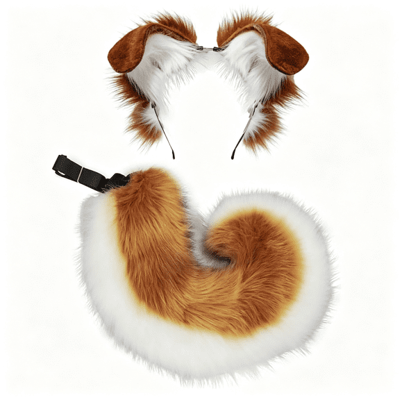 BZCOE Dog Ears Headband and Tail Set Faux Fur Animal Cosplay Party Costume Accessories Realistic Dog Ears and Tail