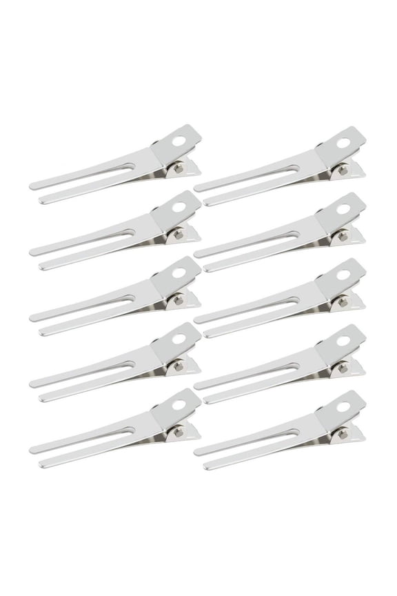 Double Prong Curl Clips,50Pcs 1.8" Metal Alligator Hair Clips,Rust Resistant Salon Styling Section Clips for Curling/Barber/Diy Rust Resistant Bang Clips (Silver)