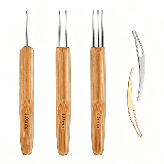 BZCOE Dreadlock Crochet Hook Tool 1.0Mm Hair Crochet Needle for Locs | 3 Dreadlocks Needle, 2 Locking Tool, Bamboo and Stainless Steel, Hair Braid Craft Diy, Dreadlock Locs Weaving Hair Extension