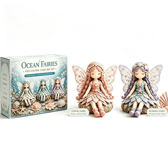 BZCOE Fairy Patchwork Diy Collection,Fun Flower Fairies Patchwork Sewing Kit,Handcrafted Pixie Apparel Textile,Artisanal Fabric Nymph Project,Creative Manual Sewing Craft(Ocean Fairies)