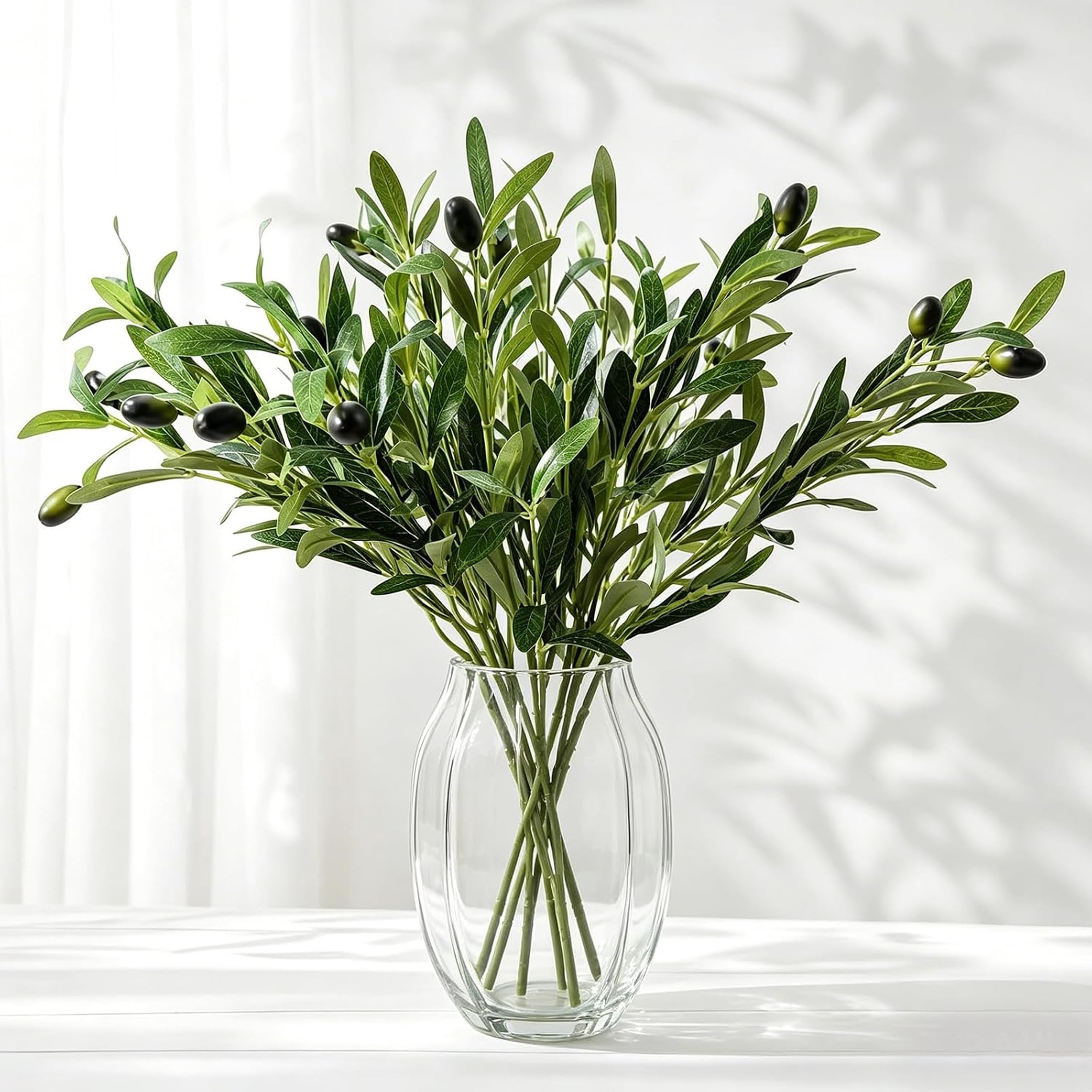 BZCOE Faux Olive Branches 6 Pcs,18In Artificial Greenery Stems with ...