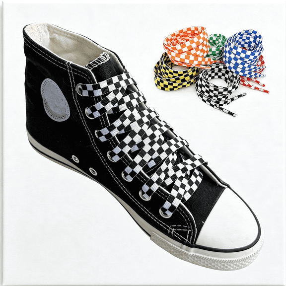 BZCOE Flat Checkered Shoe Laces,Colored Plaid Sneaker Shoelaces Two-Color Polyster Checker Shoelacess,Colorful Checkerboard Prints,Colored Fashion Sneaker Laces,For Sport & Casual Shoes