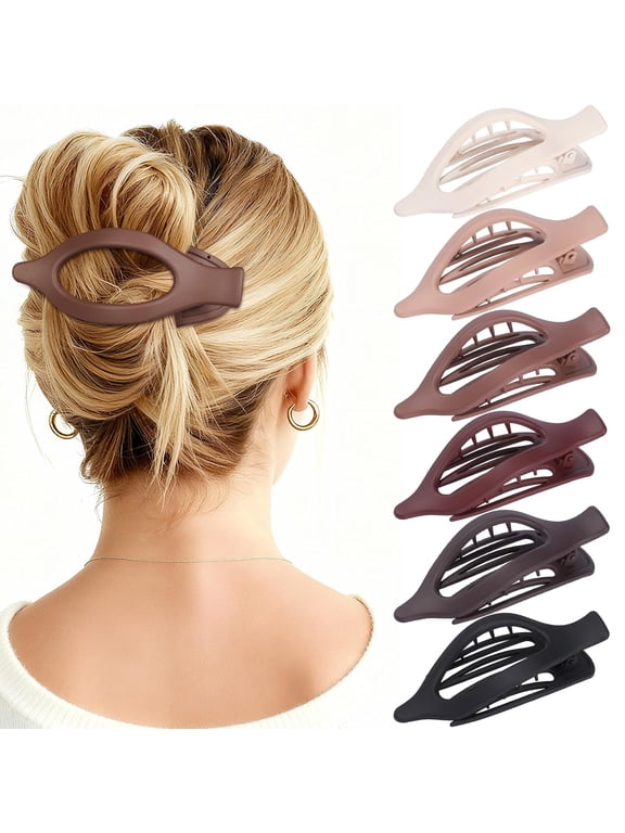 Flat Hair Clips Women 6 Pcs French Flat Claw Clips Medium Hair Clips Girls Large Hair Claw Clips Thick Thin Hair Strong Hold No Slip Hair Accessories Women Brown Scarlet