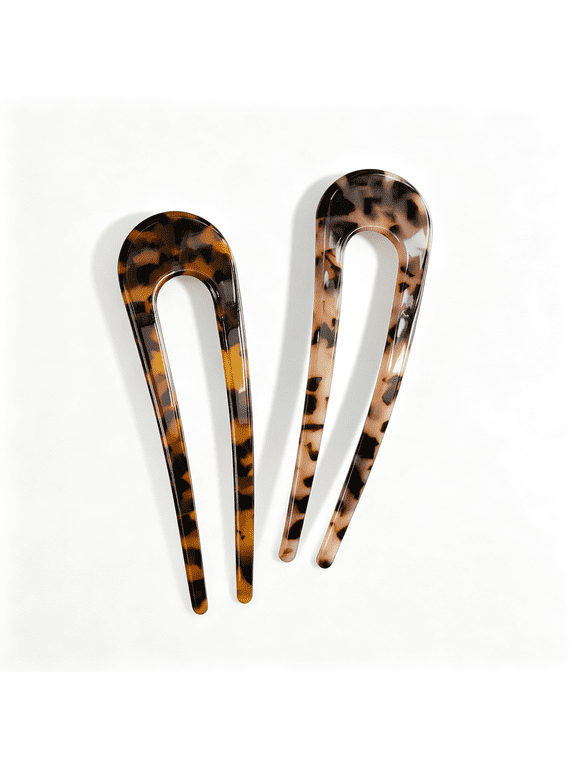 French Hair Pin for Women - 5.3" 2 Pcs Tortoise Shell Initial French Pin,Fashion Hair Accessories for Women,Acetate Cute Hair Forks,Birthday Gifts Valentines Day Gifts,Letter T