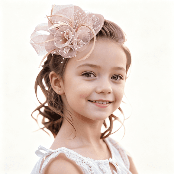 BZCOE Girls Kentucky Hat - Mini Pink Derby Fascinators with Hair Clip Veil Feather Fascinator Small Church Victoria Hats for Little Girl Tea Party Renaissance Masquerade Dress Up