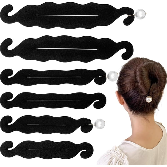 BZCOE Magic Bun Makers for Women'S Hair - French Twist Hair Tool | 3 Sizes, Pearl Chignon Donut Deft Maker for Updo, Ballet Buns, Long Hair Styling - Black, 6Pcs