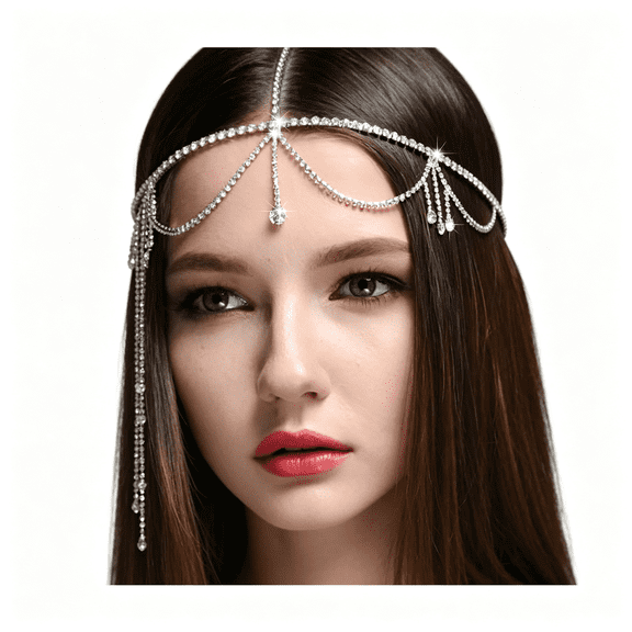 BZCOE Rhinestone Head Chain Silver Crystal Headpiece Wedding Hair Chain Costume Hair Accessories for Women Chain Headpiece