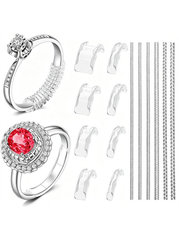 Ring Sizer Adjuster for Loose Rings,14Pcs 14 Sizes Ring Guards,Spacers&Tighteners,Fits Bands 1 to 11Mm,Invisible Design for Women Men,Insert&Spiral Ring Resizer