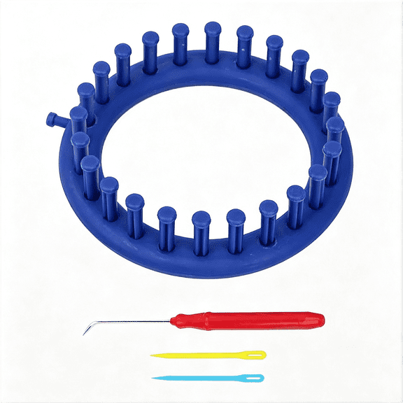 BZCOE Round Plastic Knit Quick Knitting Set,Diy Crochet Handmade Craft Kit, with Crochet Hook and Needle, Suitable for Beginners and Knitting Lovers (Handmade Knitting Looms & Boards Blue)