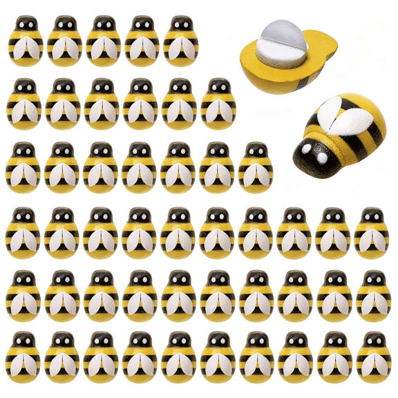 BZCOE Tiny Wooden Bee Embellishments 50Pcs Self-Adhesive Painted Flatback Wood Bumble Bee Pieces for Scrapbooking Decoration and Craft Diy, Craft Diy Bees for Crafts