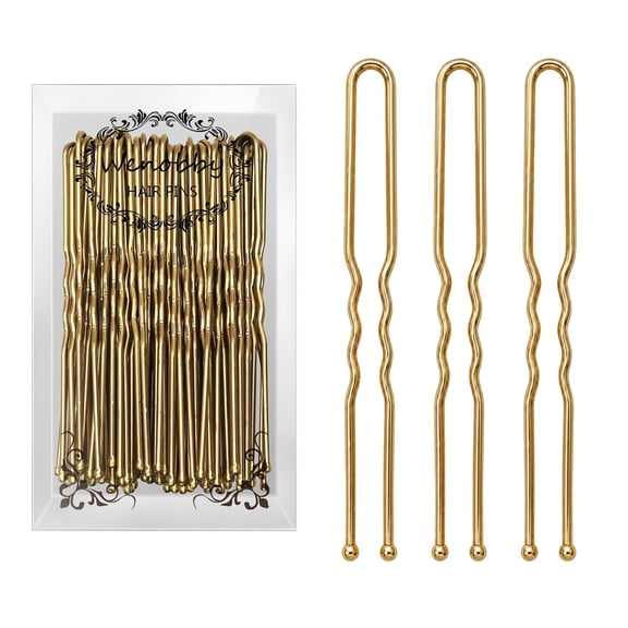 BZCOE U Shaped Gold Hair Pins for Buns,100 Pcs 2.8" Blonde Hair Pins for Women Hair Styling with Thick Hair Secure U Shaped Hair Pins