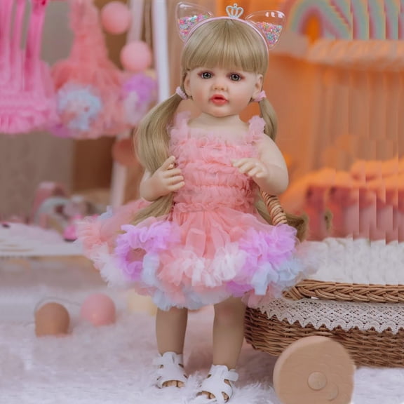 BZDOLL 55cm 22inch Reborn Baby with Full Body Vinyl Newborn Doll Blonde Girl Bath Toy Lifelike Princess Toddler Birthday Gift for 3+ Kids
