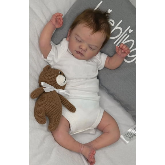BZDOLL Realistic 45 CM Reborn Baby Asleep Doll With 3D-painting Skin and Visible Veins, 18 Inch Soft Vinyl Newborn Bebe Cute Play House Toy Birthday Gift For Child