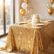 BZGTZT 108x54in Gold Sequin Tablecloth, Sparkly Glitter Rectangular Table Cover, Shiny Table Overlay for Wedding Banquet Holiday Party Home Decoration