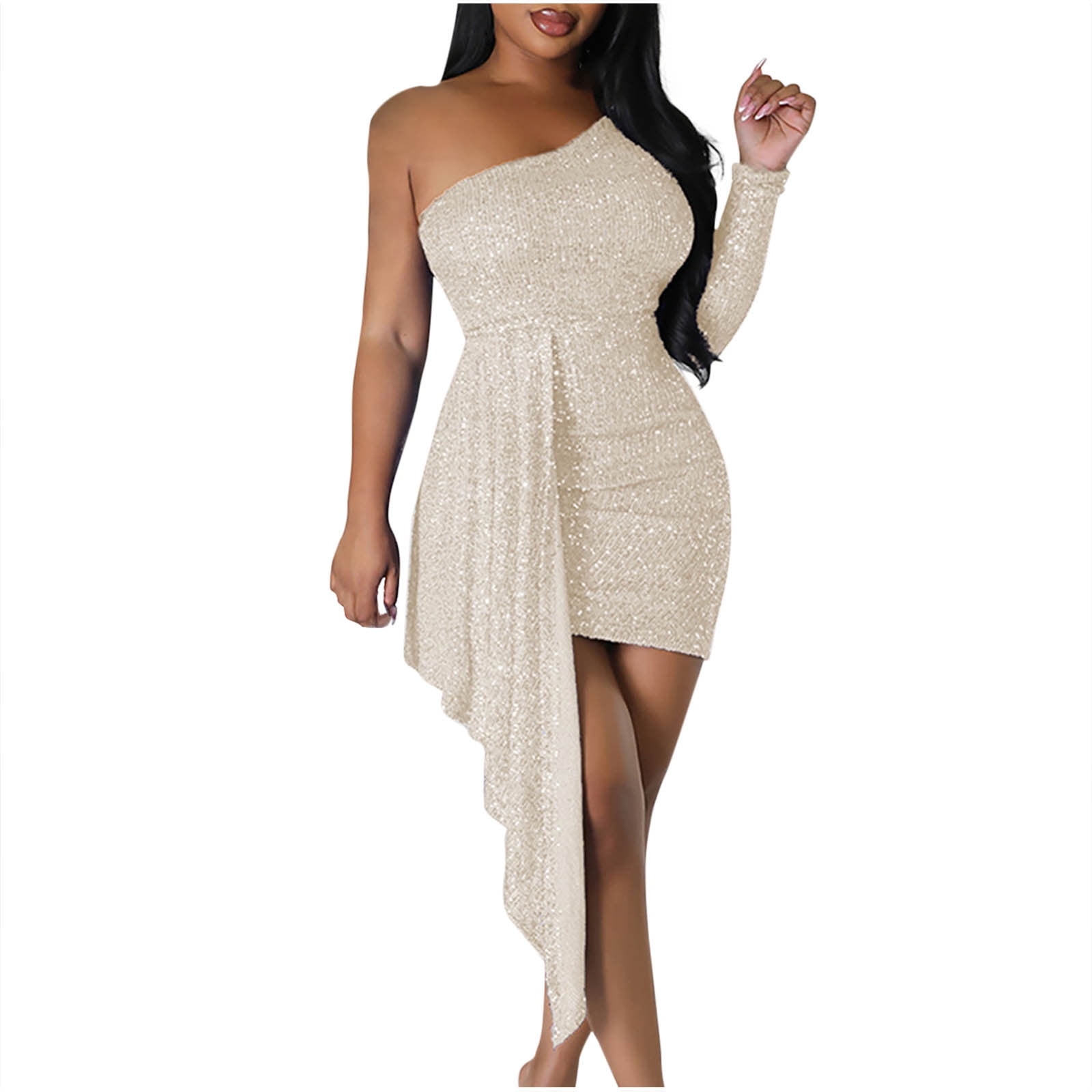 BZGTZT 2025 Plus Size One Shoulder Batwing Sleeve Sexy Mini Dress Off