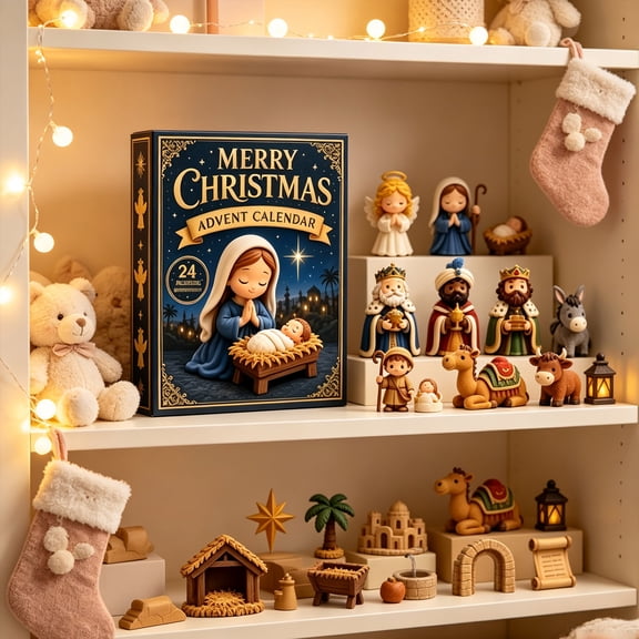 BZGTZT Christmas Nativity Advent Calendar 24 Days, Mini Holy Family Figurine Countdown Calendar, Christmas Nativity Scene Figures Set for Kids Gift Tabletop Decor