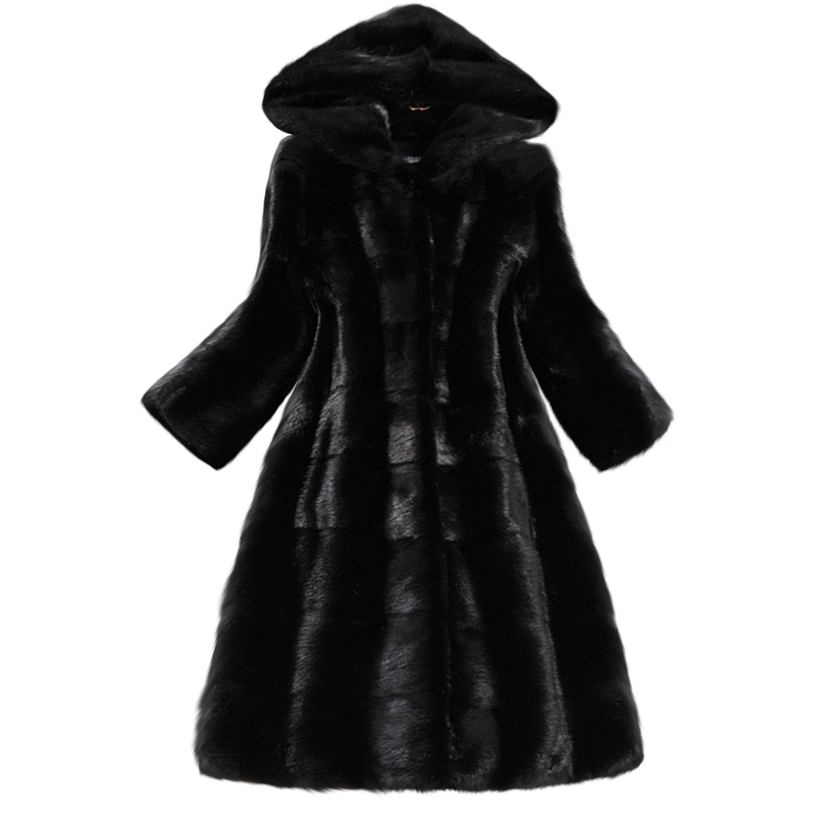 BZGTZT Faux Fox Fur Winter Coats for Women Long Shaggy Hooded Outerwear ...