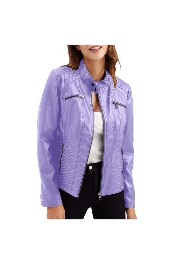 Leather Jacket For Women Real Leather Jacket Soft Lambskin Button Collar Slim Fit Biker Outerwear Coat