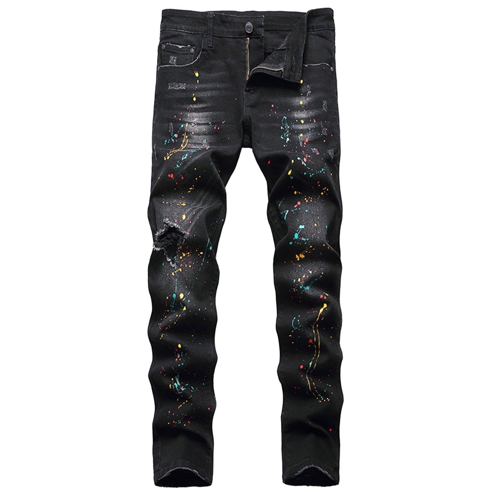 BZGTZT Men Splash Paint Denim Pants, Decors Street Fashion Jeans