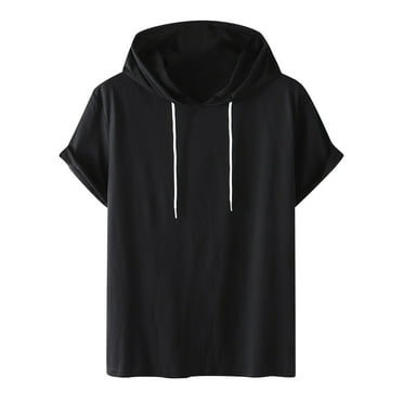 BZGTZT Men's Cotton Short Sleeve Hoodie Lightweight Sweatshirt Hoodies Solid Color Pullover With Drawstring