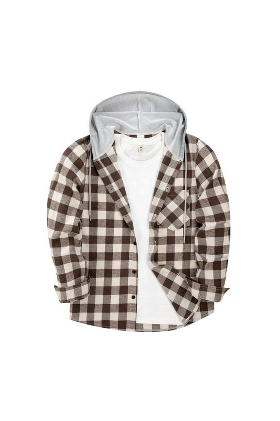 Men's Flannel Drawstring Shirt Jacket Fleece Sherpa Lined Plaid Jackets Coat Full Zip Up Hoodie Winter Outwear