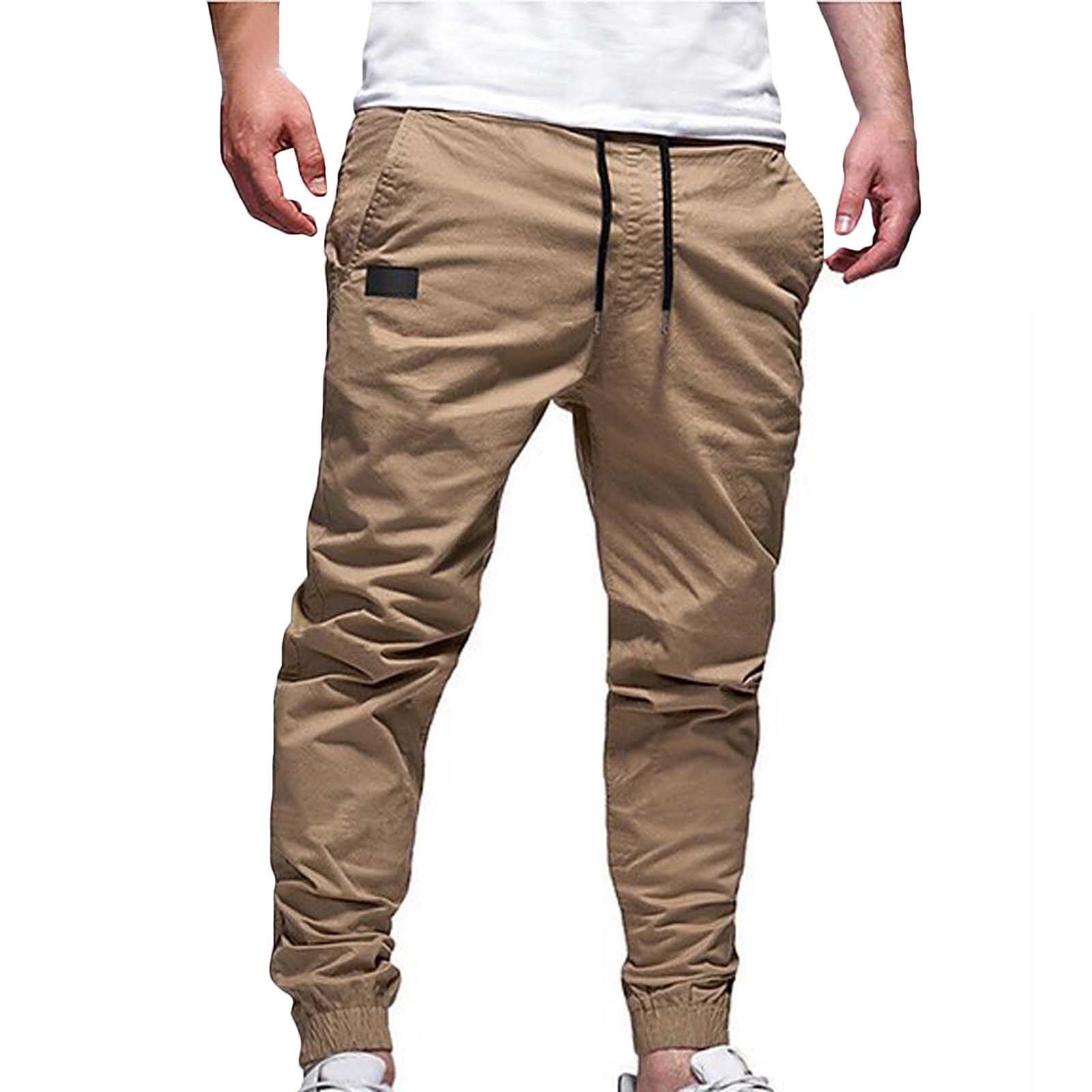 Comdecevis Men's Cargo Jogger Pants - Cotton Twill Drawstring Sweatpants With 6 Pockets, Tapered Fit