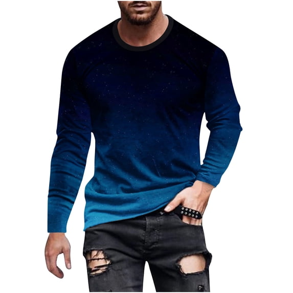 BZGTZT Mens Long Sleeve Gradient Color Shirts Casual Round Neck Loose Pullover Fall Fashion Athletic Sweatshirts