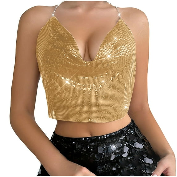BZGTZT Sexy Camisole Brassiere for Women Metal Sequins Tank Tops Sleeveless Glitter Bralette for Rave Party Clubwear