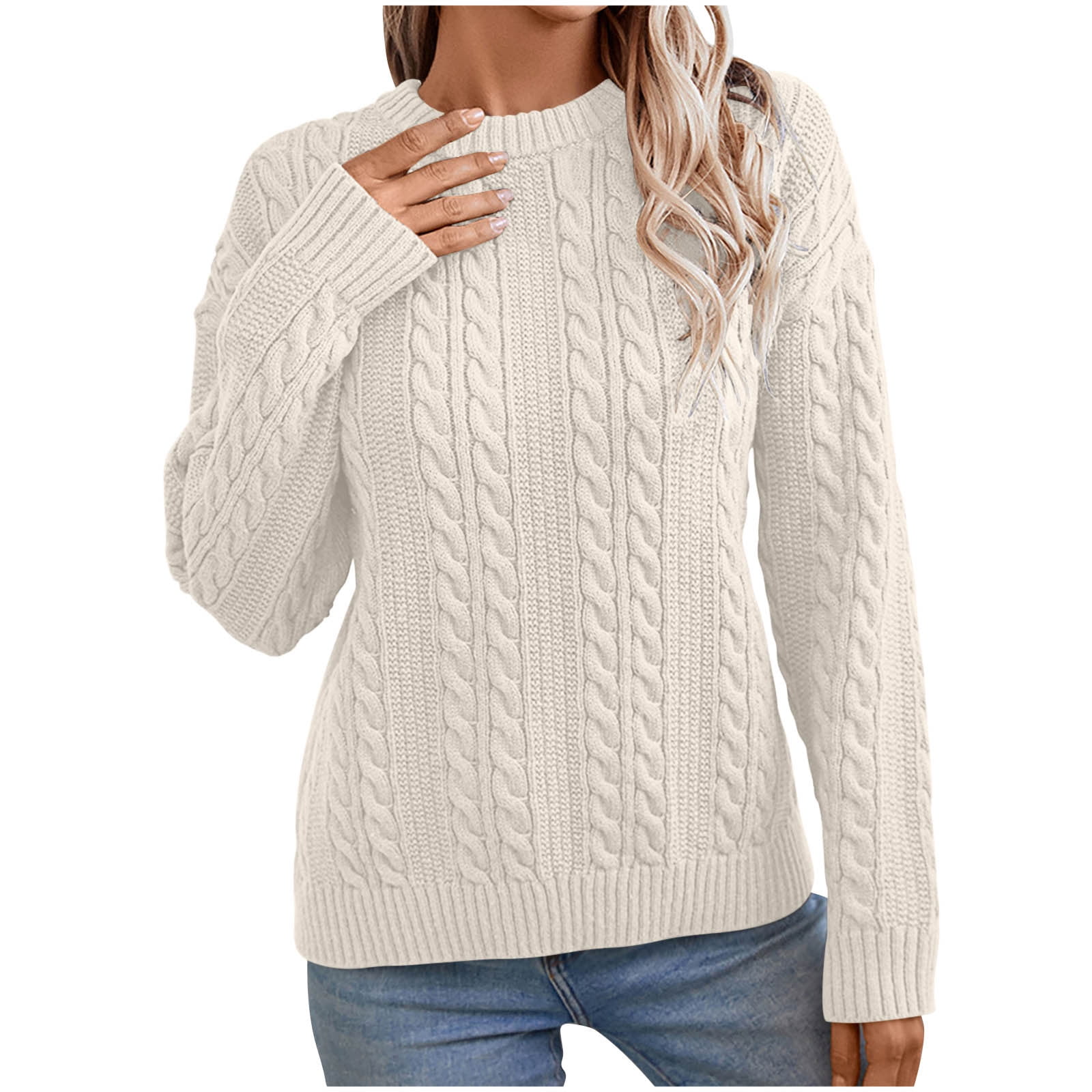 BZGTZT Soft Sweater for Women 2024 Cozy Cable Knit Comfy Crew Neck ...