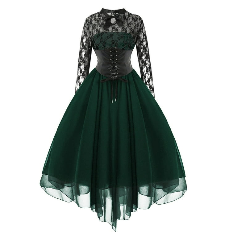 BZGTZT Women Gothic Steampunk Dress Vampire Halloween Costume Lace Long  Sleeve Fairy Dresses Swing Cocktail Party Dress - Walmart.com