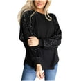 BZGTZT Women Loose Sequin Glitter Long Puff Sleeve Shirts Casual Patchwork Blouse Top Lace