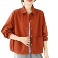 thumbnail image 1 of BZGTZT Women's Cotton Lapel Collar Coats Solid Button Down Jackets Casual Long Sleeve Outerwear Loose Fit Tops, 1 of 3