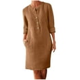 BZGTZT Women's Cotton Linen Casual Fitted Dress Knee Length Loose