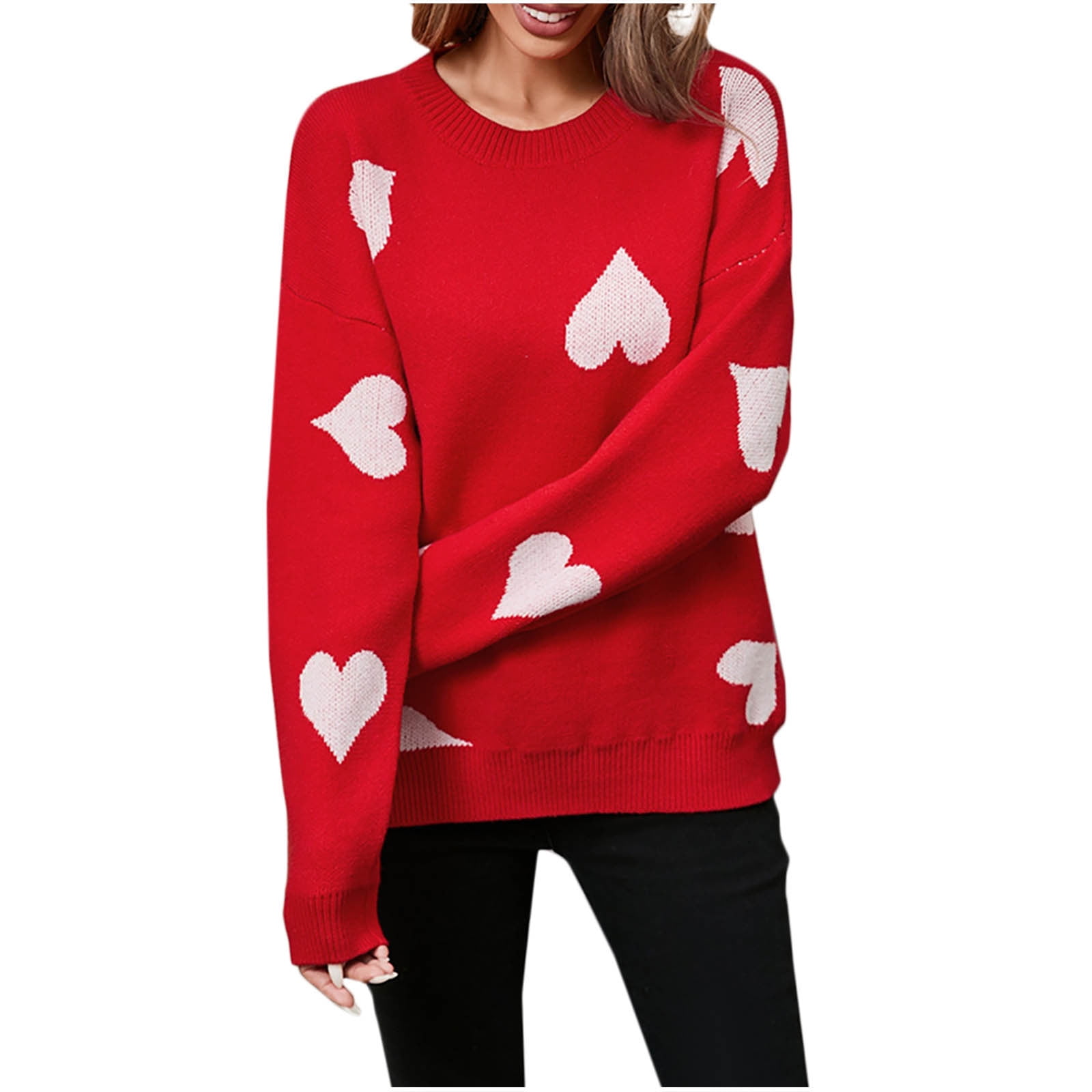 BZGTZT Women's Cute Heart Sweater Love Print Valentines Day