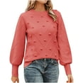 thumbnail image 1 of BZGTZT Women's Fall Crew Neck Pullover Sweater Cute Long Puff Sleeve Chunky Knit Sweater Pom Pom Jumper Top, 1 of 1