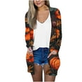 BZGTZT Women's Halloween Trendy Pumpkin Print Cardigan Long Sleeve Open