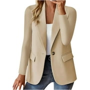 BZGTZT Women's Notch Lapel Collar Suit Coat Long Sleeve Open Front Work Office Single Button Blazer with Pockets