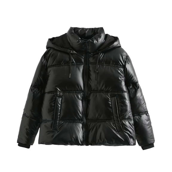 BZGTZT Women's Quilted Metallic Shiny Puffer Jacket Winter Warm Full Zipper Stand Collar Padded Short Coat with Drawstring