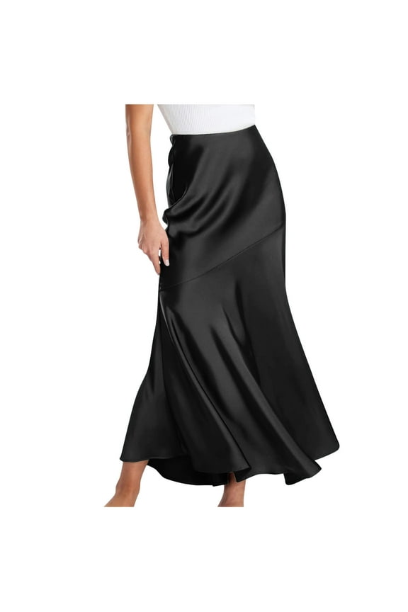 Women's Satin Elastic High Waisted Maxi Skirt 2025 Trendy Summer Fall Silky A-Line Casual Formal Work Skirts